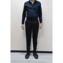 Daniel Voi Siyah Italyan Kesim Yan Düğmeli Pileli Şık Kumaş Pantolon