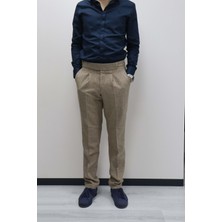 Daniel Voi Açık Kahve Italyan Kesim Yan Düğmeli Pileli Şık Kumaş Pantolon