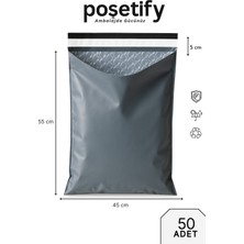 Poşetify Balonlu Gri Kargo Poşeti 45X55+5 cm | 50 Adet | Bantlı Patpatlı Kargo Poşeti | Balonlu Naylon Torba