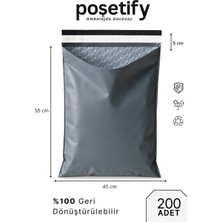 Poşetify Balonlu Gri Kargo Poşeti 45X55+5 cm | 200 Adet | Bantlı Patpatlı Kargo Poşeti | Balonlu Naylon Torba