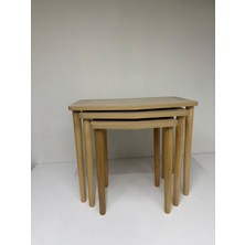 Hamadex Novus Serisi – 3’lü Mdf Zigon Sehpa Seti | Masif Kayın Ayak + 18 mm Mdf Tabla Beyaz, Koyu Mese, Atlantikcam