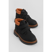 Tonny Black Çocuk Unisex Siyah Turuncu Kalın Termo Taban Sıcak Astarlı Çift Cırtlı Bot