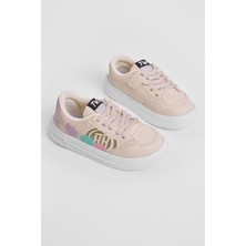 Tonny Black Çocuk Unisex Krem Turkuaz Eva Faylon Taban Desenli Bağcıklı ve Cırtlı Spor Ayakkabı