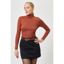 Rays Kiremit Balıkçı Yaka Uzun Kollu Dar Kesim Bluz 2504