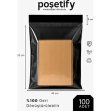 Poşetify Tek Tarafı Şeffaf Kargo Poşeti 45X55X5 cm | 100 Adet | Siyah | Yapışkan Bantlı E-Ticaret Poşeti