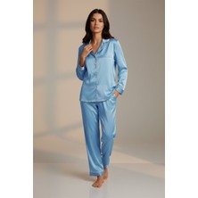 Ayyıldız 3926 Mavi Saten Pijama Takımı