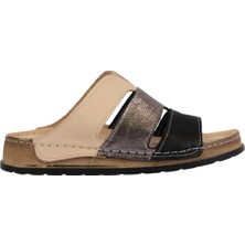 Napa Shoes Hakiki Deri Üç Bantlı Çok Renkli Ortopedik Kadın Terlik NAPA-303