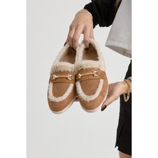 Tonny Black Kadın Taba Termo Taban Kürk Detaylı Süet Görünümlü Tokalı Günlük Loafer Ayakkabı