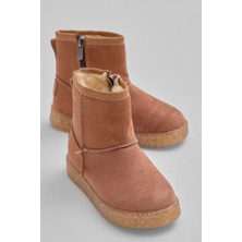 Tonny Black Kız Çocuk Taba Süet Görünümlü Kısa Bot İç Kürklü Termo Taban Konforlu Tasarım