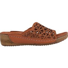 Napa Shoes Lazer Kesim Hakiki Deri Delikli Ortopedik Rahat Taban Kadın Terlik NAPA-226