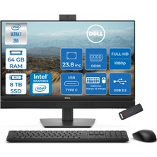 Dell Pro All-In-One Intel Core Ultra 7 265 5.3ghz 64GB Ddr5 8tb SSD Intel Aı Boost Freedos 23.8'' 100HZ Fullhd (1920 x 1080) Bilgisayar BTO154QC24250F36 + Zetta Flash Bellek