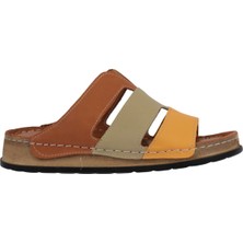 Napa Shoes Hakiki Deri Üç Bantlı Çok Renkli Ortopedik Kadın Terlik NAPA-303