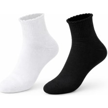 Plus Scorpion Kadın Beyaz-Siyah -Çok Renkli  Kısa Konç Pikot Çorap – Günlük Kullanıma Uygun Yumuşak ve Konforlu