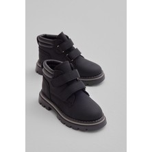 Tonny Black Çocuk Unisex Siyah Siyah Kalın Termo Taban Sıcak Astarlı Çift Cırtlı Bot