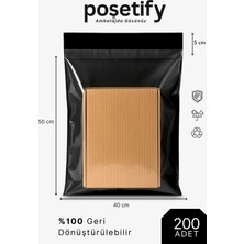 Poşetify Tek Tarafı Şeffaf Kargo Poşeti 40X50X5 cm | 200 Adet | Siyah | Yapışkan Bantlı E-Ticaret Poşeti