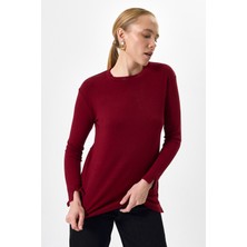 Rays Bordo Bisiklet Yaka Yan Yırtmaçlı Tunik 8229A