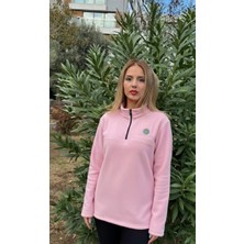 ARZ Kadın Pembe Fermuarlı Dik Yaka Polar Sweat