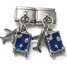 Hector Co Jewellery Italyan Charm Valiz ve Uçak Figürlü Sallantılı Modüler Bileklik Charmı