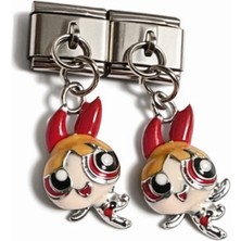Poseidons Jewellery Powerpuff Girl Çizgi Film Kız Figürlü Renkli Italyan Charm – Çelik Bileklik Uyumlu Sallantılı Charm
