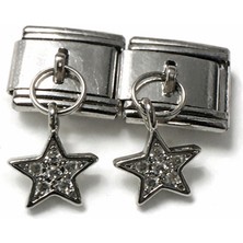 Poseidons Jewellery Yıldız Figürlü Italyan Charm | Paslanmaz Çelik Taşlı Sallantılı Charm