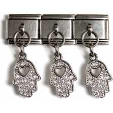 Hector Co Jewellery Taşlı Fatma Ana Eli (Hamsa) Figürlü Italyan Charm – Çelik Bileklik Uyumlu Sallantılı Charm