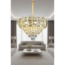 Ünal Aydınlatma Billur Gold 50 cm Kristal Taşlı Modern Avize – Salon ve Oturma Odası