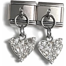 Hector Co Jewellery Taşlı Kalp Figürlü Italyan Charm – Çelik Bileklik Uyumlu Sallantılı Charm