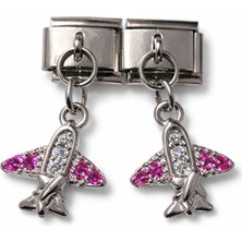 Poseidons Jewellery Pembe Taşlı Uçak Figürlü Italyan Charm