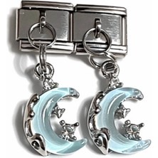 Poseidons Jewellery Ay ve Yıldız Figürlü Mavi Italyan Charm – Çelik Bileklik Uyumlu Sallantılı Charm