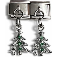 Poseidons Jewellery Taşlı Çam Ağacı Figürlü Italyan Charm – Çelik Bileklik Uyumlu Sallantılı Charm