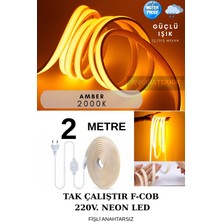 220V Cob Neon LED Amber 2000K, Yüksek Lümen, Dış ve Iç Mekan, 2 Metre