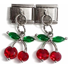 Hector Co Jewellery Kiraz Figürlü Taşlı Italyan Charm – Çelik Bileklik Uyumlu Sallantılı Charm