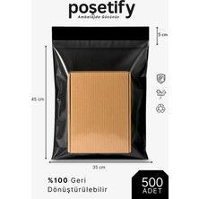 Poşetify Tek Tarafı Şeffaf Kargo Poşeti 35X45X5 cm | 500 Adet | Siyah | Yapışkan Bantlı E-Ticaret Poşeti