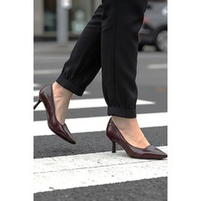 Fiore Ayakkabı Zelia Esnek Yumuşak Kaymaz Taban (4 Cm) Bordo Rugan Kadın Topuklu Ayakkabı