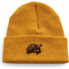 Middles & Niddles Collection Kaykaylı Kaplumbağa Baskılı Beyaz Bere – Unisex - Teenage Günlük Triko Bere