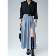 Saphyr Premıum Deri Kemer Detaylı Yırtmaçlı Etek