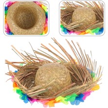 Khi-Zai Naturel Renk Püsküllü Örme Hasır Hawaii Luau Aloha Şapka 13X36 cm