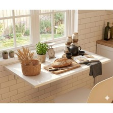 Ayz Liva Katlanabilir Duvara Monte Mutfak Masası Bilgisayara Balkon Teras Makyaj Masası Çok Amaçlı Masa Beyaz