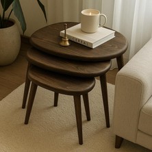 Trihome 3 Lü Masif Ahşap Zigon Sehpa Seti Doğal ve Modern Yan Sehpa