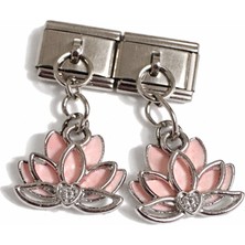 Poseidons Jewellery Pembe Lotus Çiçeği Figürlü Italyan Charm – Çelik Bileklik Uyumlu Sallantılı Charm