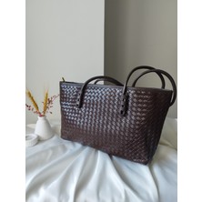 Vivazzaluxe Vintage Model Örgü Desen Deri Büyük Boy Kadın El, Kol, Omuz Çanta