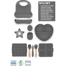 Moki Silikon 10’lu Set Platinium Gri / Önlük, Tabak, Kaşık, Çatal, Bardak, Buz Kalıbı, Diş Kaşıyıcı...