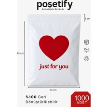 Poşetify Just For You Kargo Poşeti 35X45 cm | 1000 Adet | Beyaz Cepsiz | Yapışkan Bantlı E-Ticaret Poşeti