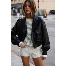 F21 Suni Deri Bomber Ceket