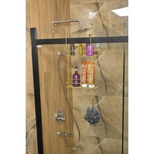 Duşakabin Üst Askılı Şampuanlık 2 Raflı Metal Duş Organizeri Gold