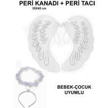 SHC4200 Beyaz Dantel Tüllü Peri Kanadı ve Peri Tacı Seti 45X40 cm