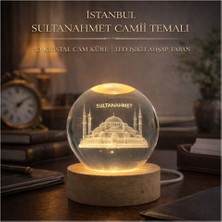 Istanbul Sultanahmet Camii Temalı 3D Kristal Cam Küre | LED Işıklı Ahşap Taban