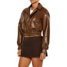 F21 Suni Deri Bomber Ceket