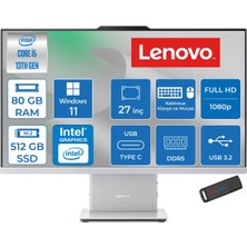 Lenovo Ideacentre Aıo 27IRH9  Intel Core I5-13420H 4.6ghz 80GB Ddr5 512GB SSD 27" Fhd (1920X1080) IPS 300NITS 99% Srgb WIN11PRO All-In-One Bilgisayar F0HM0046TRP27+ZettaUsbBellek