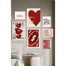 Koi Art Design Kırmızı Chıll Love Temalı 7 Parçalı Yüksek Kalite Uv Baskılı Tablo Seti